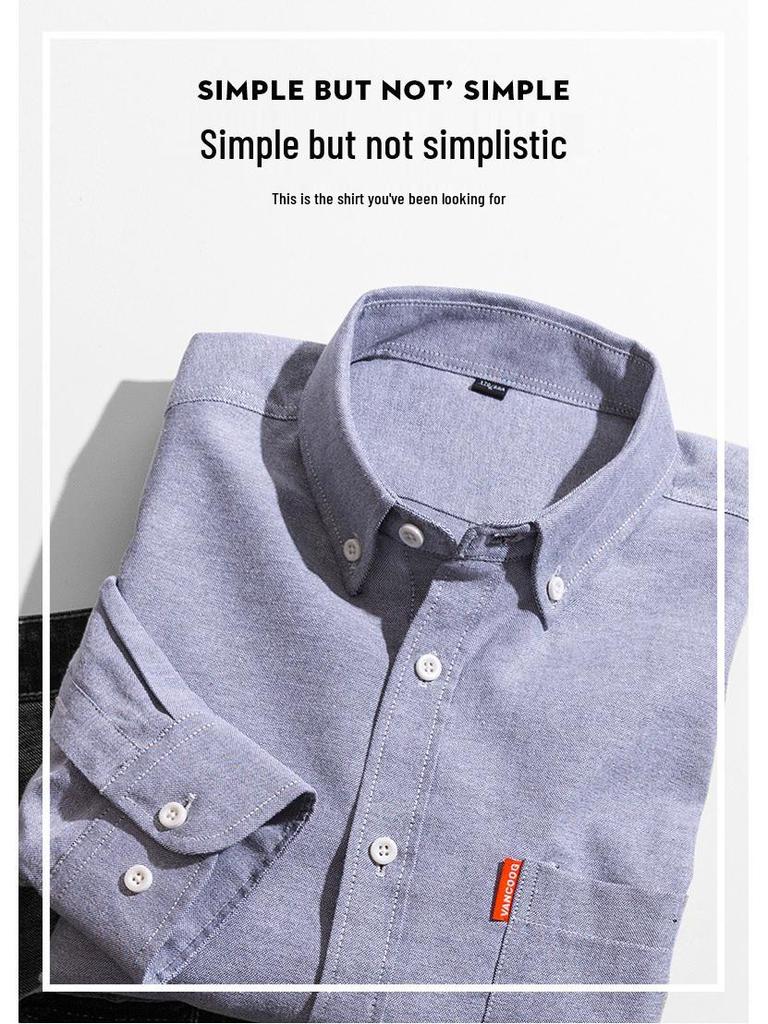 Men's Oxford Long-Sleeve Button-Down Shirt - Business Casual, Solid Color Versatile Cardigan