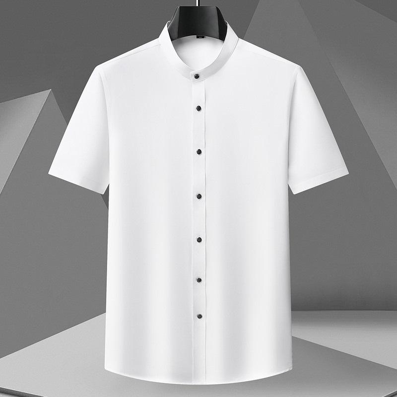 Chinese Stand-up Collar Men's Long-sleeved Shirt Youth Bamboo Fiber Non-ironing Round Neck Zhongshan Shirt CS