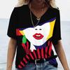 Ladies' V-neck T-shirt 3D Digital Printing Art Abstract Face Fashion Casual Trend Printed Short Sleeved Shirt
