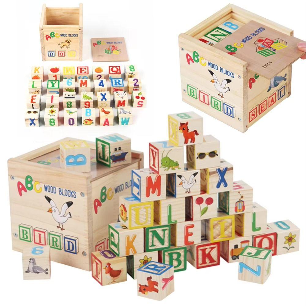 Alphabet & Number Wooden Building Blocks Early Education Number Stacking Blocks  Kids Toy