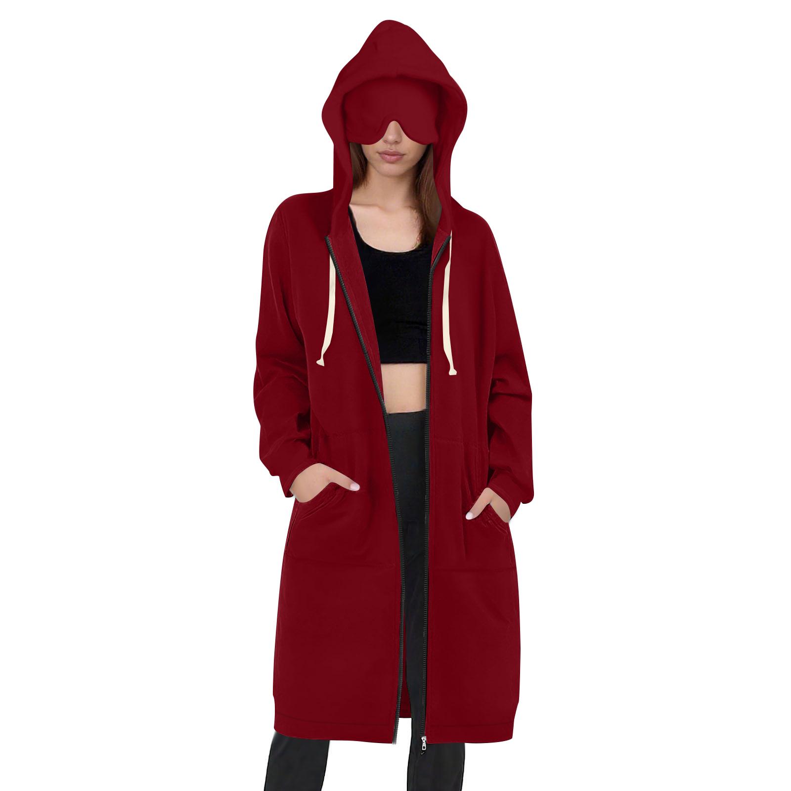 

Women s Sleep Eye Mask , Long-sleeved Casual Pocket Zipper Travel Hoodie , Sports Jacket , Coat Top XL винный