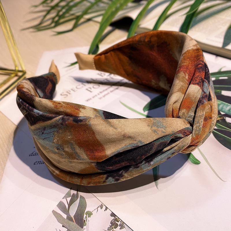 Bandeau large croisé rétro Tie-Dye Peinture à l'huile montante pour chignon de femme