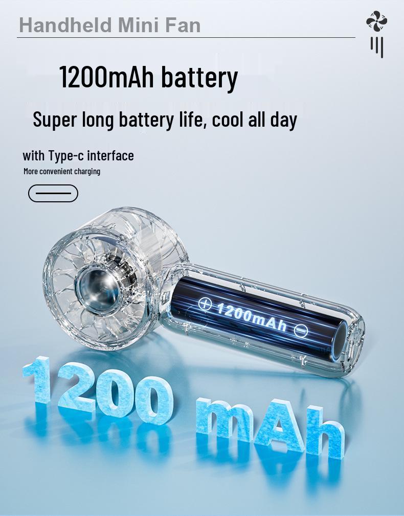 Rechargeable Mini Handheld Fan - Portable, High-Speed Transparent Wind Cannon