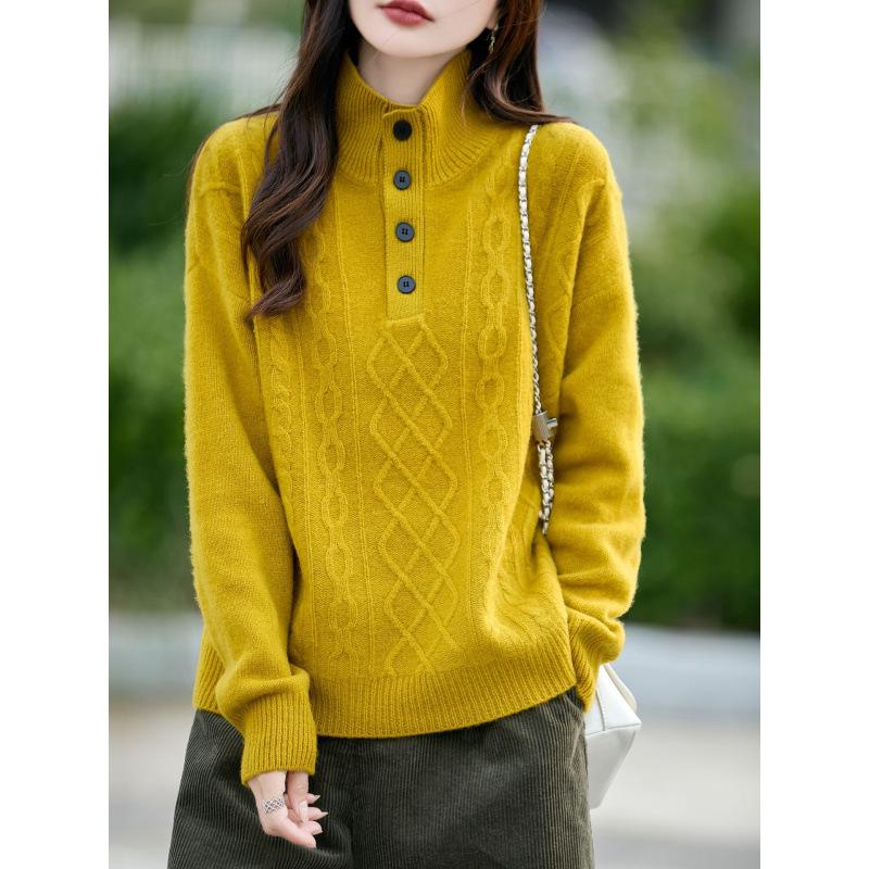 Women's Wool Half-High Collar Pullover Sweater - 25 New Autumn Winter Knit Base Layer Top