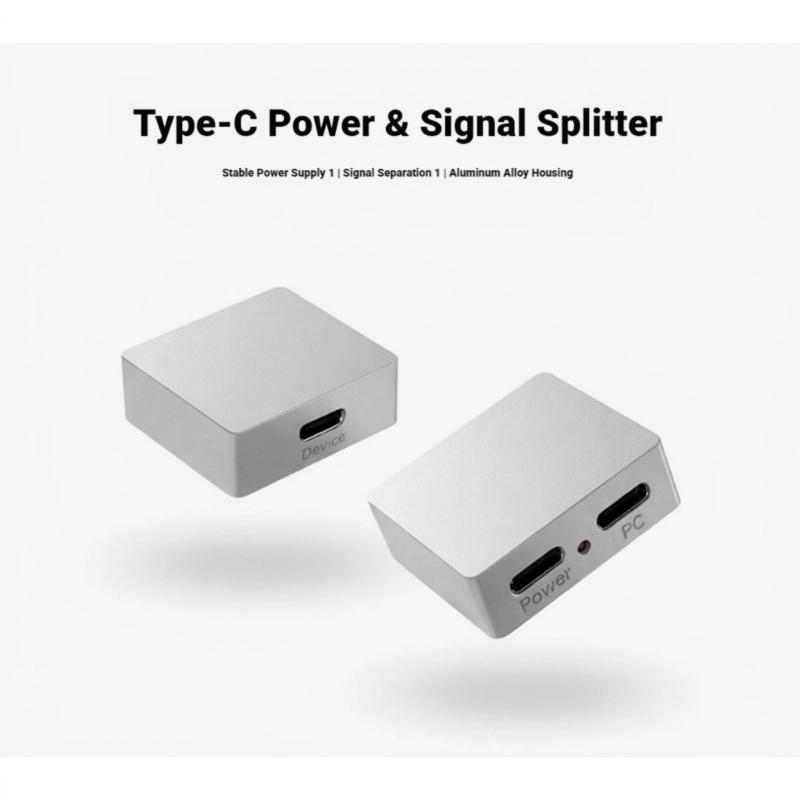 Aluminum Alloy USB C Power and Signal Splitter DC5V Input for Power and Data Separation Plugs and Play Support Audios