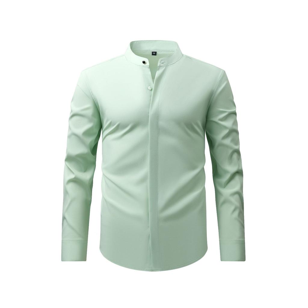 Camicia Casual Business da Uomo S con Collo Alto, Manica Lunga, Elasticizzata