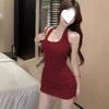 Spice Girl Sexy Backless Neck Suspender Dress Women's Spring and Autumn New Pure Want To Show Figure Hip Skirt