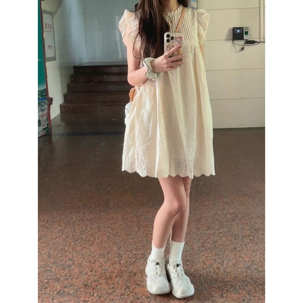 Milk Whoosh, Small Flying Sleeve Dress, Female Summer Small Man, Sweet Lace Short Skirt, Preppy Style Gentle