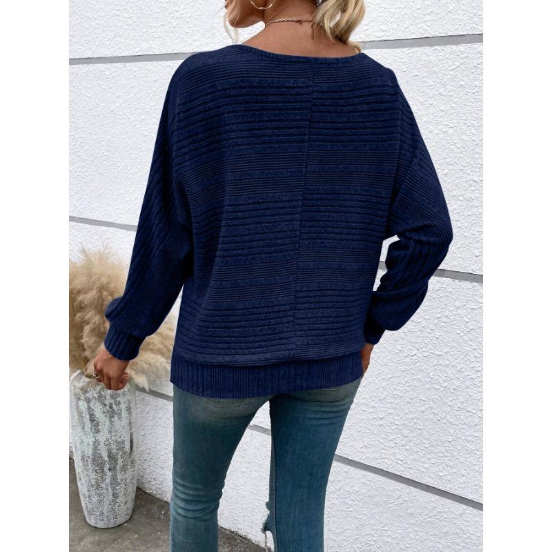 Autumn and Winter New Style Comfortable and Casual Solid Color Long-sleeved Round Neck Splicing Pullover Top T-shirt for Women