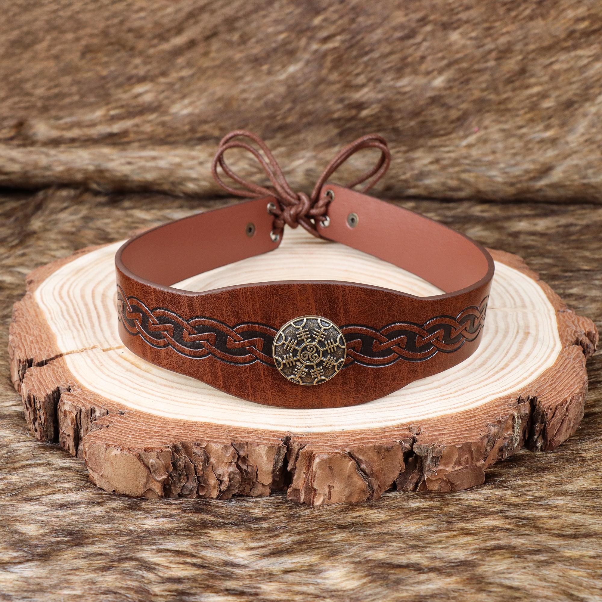 

Средневековый Мужской Хэллоуин Винтажный Принт Викинга Пирата Головной Убор Кельтская Корона ПУ Кожа Реквизит Аксессуары для Ролевых Игр