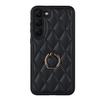 For Samsung Galaxy S23 Phone Case PU Leather+TPU Imprinted Rhombus Grid Pattern Back Cover with Ring Kickstand