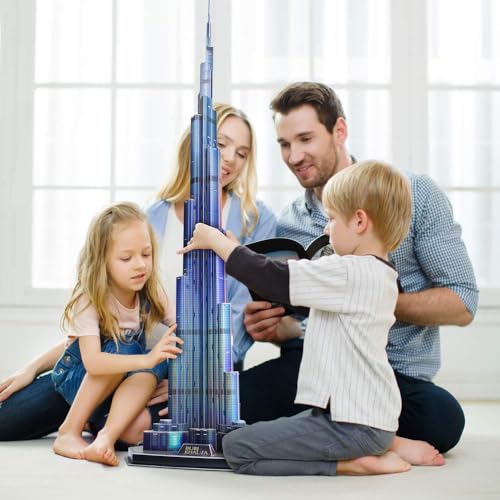 ASSYME Cubic Fan 3D Puzzle Craft Kit, Burj Khalifa (with LEDs), L133h, No Glue or Tools Required