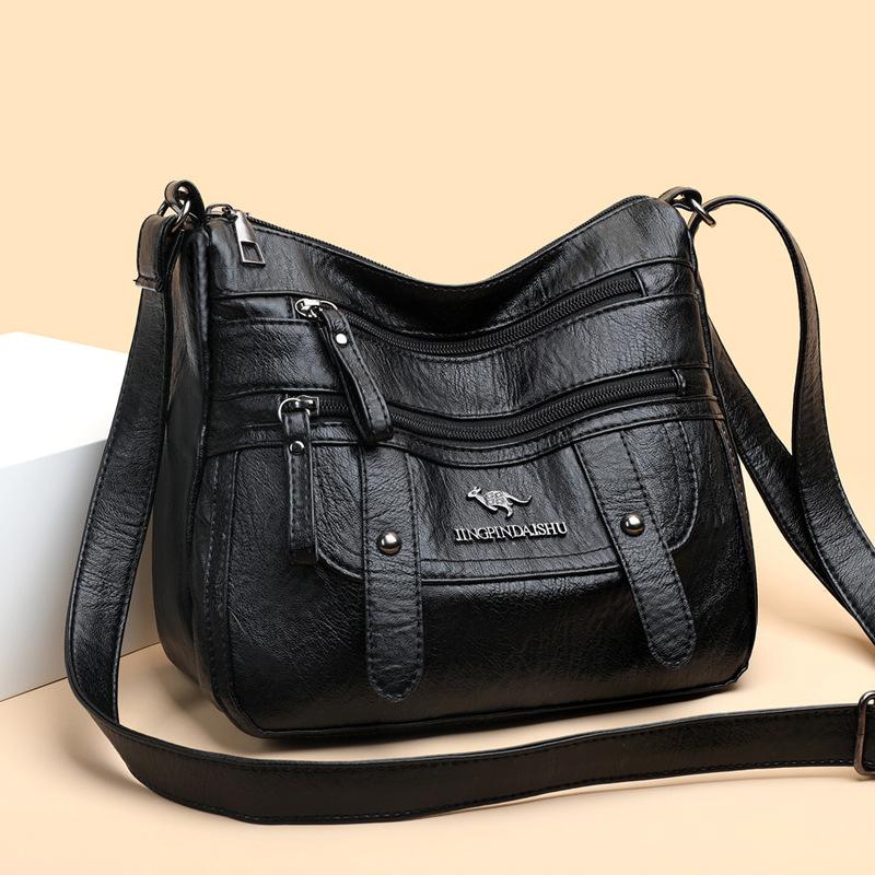WTEMPO Soft Washed PU Leather Crossbody Bag Multi Zipper Adjustable Wide Strap Large Capacity Shoulder Messenger Bag for Women Daily Use