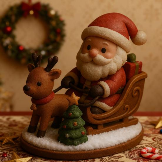 Yousheng Santa Claus Reindeer Sleigh Resin Figurine Handcrafted Christmas Tabletop Decor Holiday Gift for Family Friends