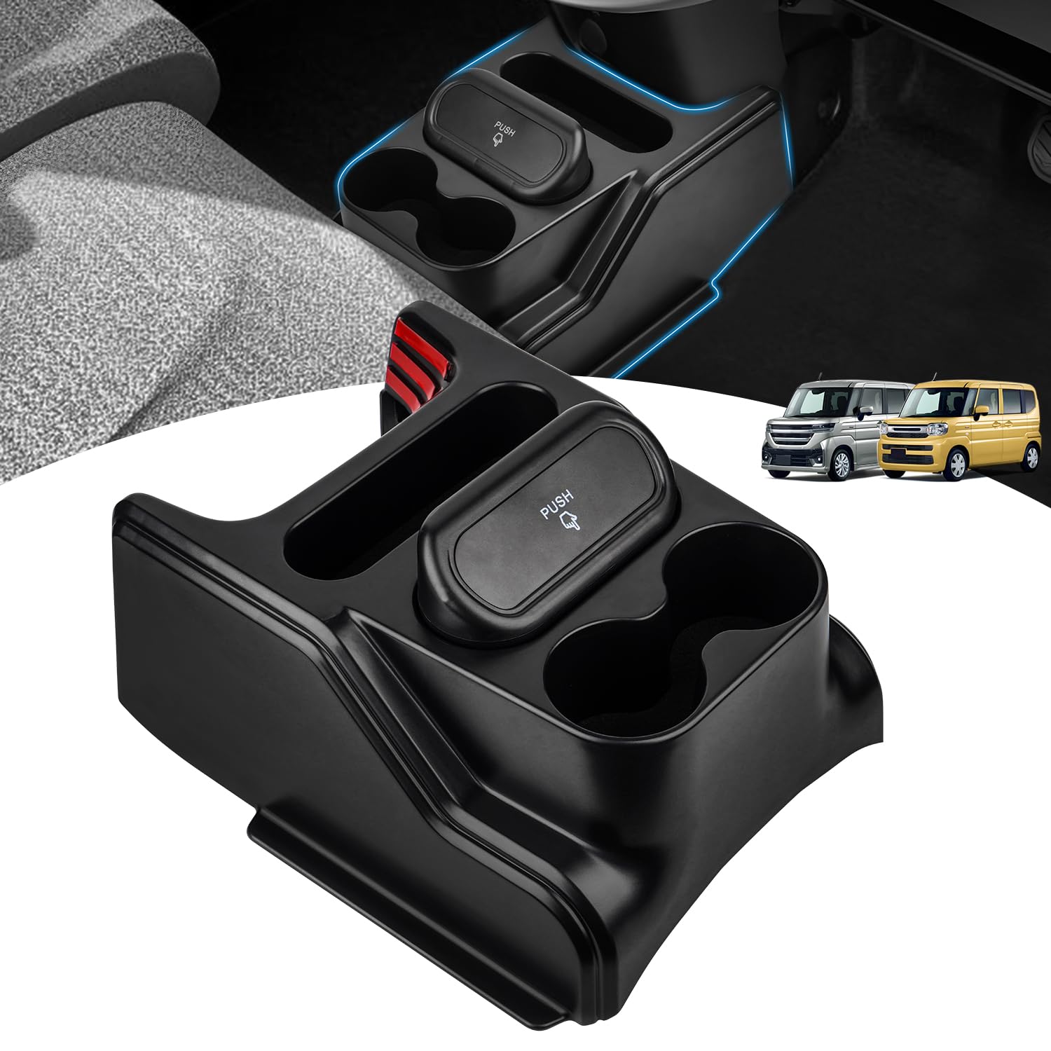 

Консольный бокс Mozan для Suzuki New Spacia Spacia Custom Консоль Автомобильный органайзер для хранения Мусор Мелкие предметы Напитки Кастом Включает ленту для легкой установки чёрный