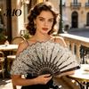 Decorative Fan Vintage Folding Carved Plastic Ribs Hand Held Portable Performance Summer Cooling Wedding Dance Party Props