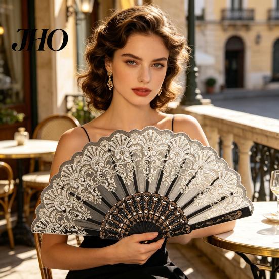 Decorative Fan Vintage Folding Carved Plastic Ribs Hand Held Portable Performance Summer Cooling Wedding Dance Party Props