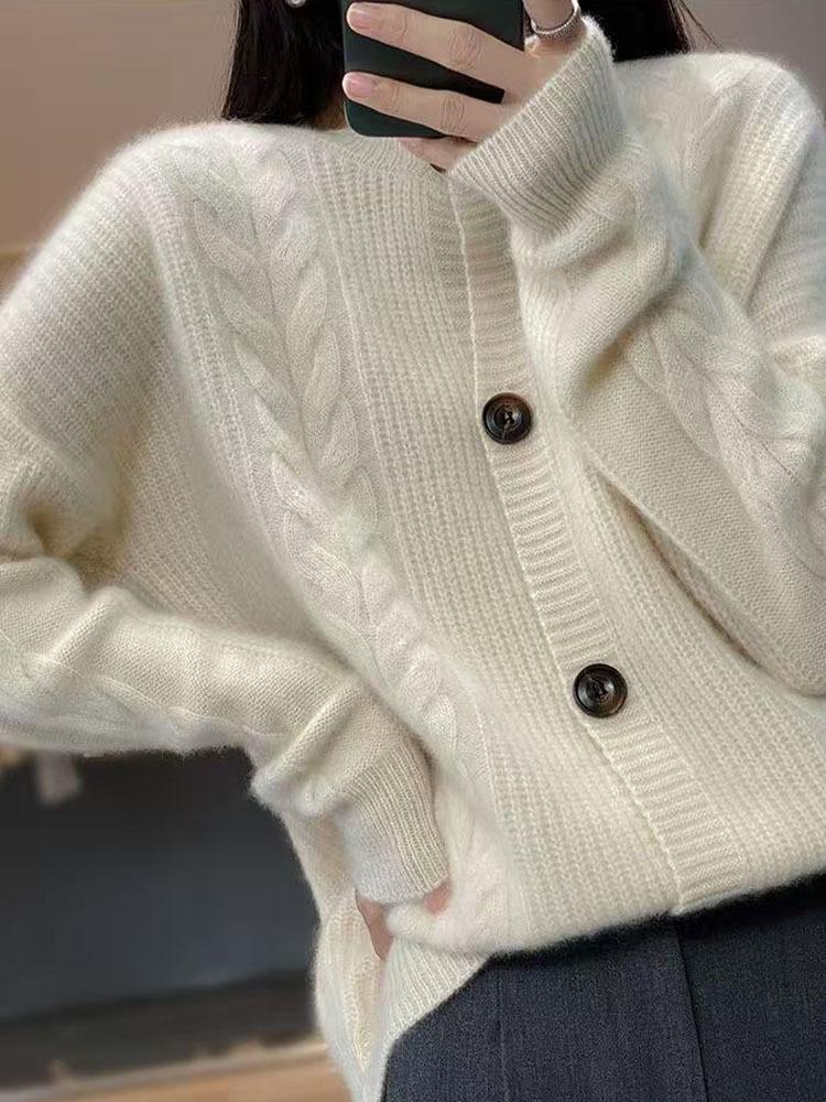 Women's Wool Cardigan - 2025 Autumn/Winter, Stylish, Slim, Casual, Short, Loose, Long Sleeve Sweater