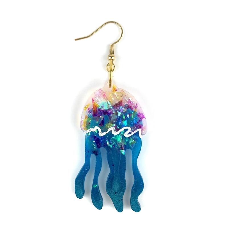 Glossy Shiny Earring Silicone Mould with Hole Jellyfish Shape Dangle Earring Epoxy Casting Mold for DIY Earrings Decor