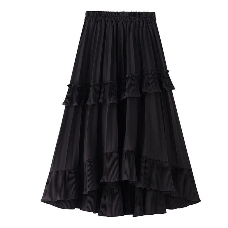 

Юбка женская осенняя юбка А-образной формы в складку 2025 года, новинка спереди короткая сзади длинная оборка по краю нерегулярная юбка-торт one size fits all