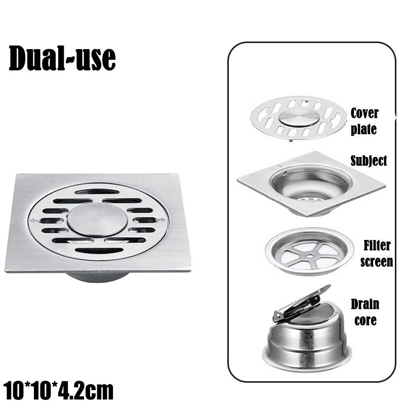 Stainless Steel Square Shower Floor Drain Detachable Odor Proof Bathroom Parts Accessories