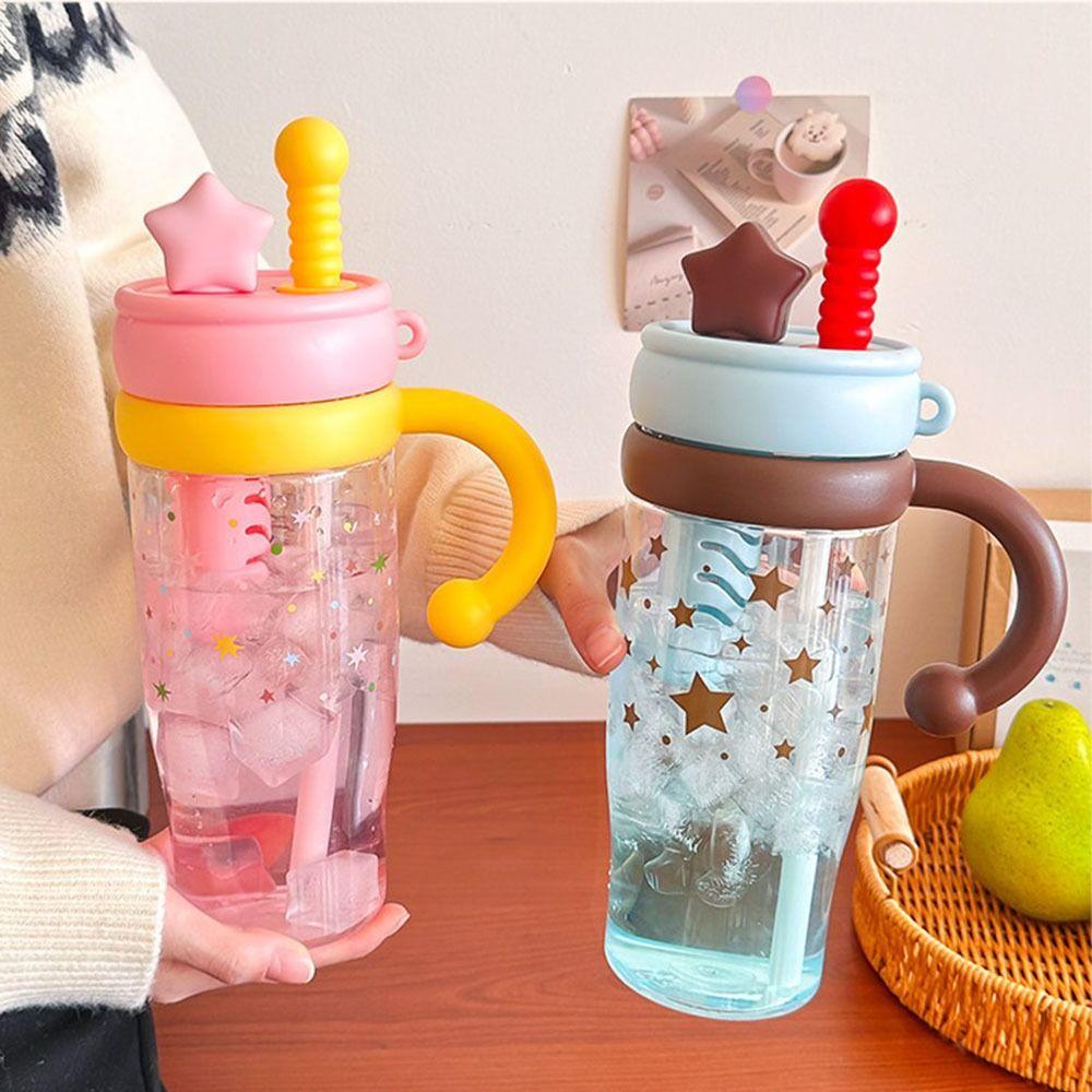Cartoon Cute Large-Capacity Straw Cup Clear with Handle Water Cup Water Bottle Gifts