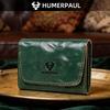 HUMERPAUL Ladies wallet first layer cowhide solid color convenient retro style short coin purse credit card storage leather solid color card case
