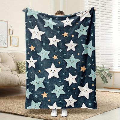 Cute Star Pattern Throw Blanket Night Sky Design for Kids Room Decor Gift for Baby SoftHomeStyle