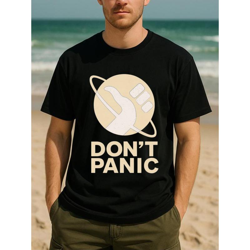 

European Size Easy And Definitely Sci-Fi Design Don T Panic Men S Printed Short-Sleeved T-Shirt, Pure Short-Sleeved, Summer Short-Sleeved T-Shirt 4XL чорний