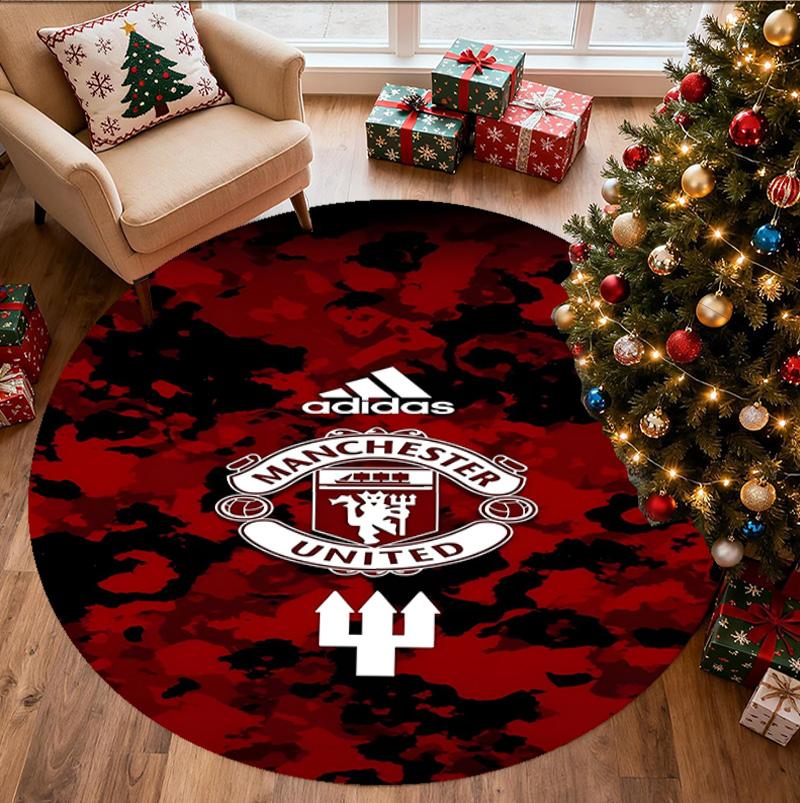 Manchester United F.C Pattern Round Rug, Indoor/Outdoor Mat, for Picnic, Gameroom, Bedroom, Office, Living Room, Home Decor Carpet, Birthday Gift