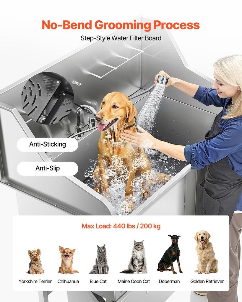 127 Cm Dog Grooming Bath Tub Stainless Steel W Ramp Faucet Showerhead