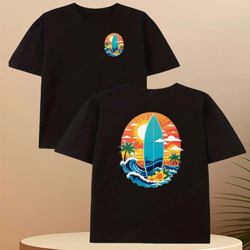 Summer Coconut Tree Cotton Double Side Pattern Surf Van Beach Scene Retro Surfing Ocean Theme Tee Coastal Beach Gift Clothes S разноцветный