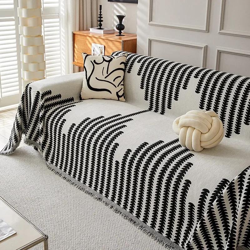 Chenille Stripe Throw Blanket for Living Room Modern Style Line Couch Covers Blankets Dustproof Full Sofa Cover Office Nap Shawl