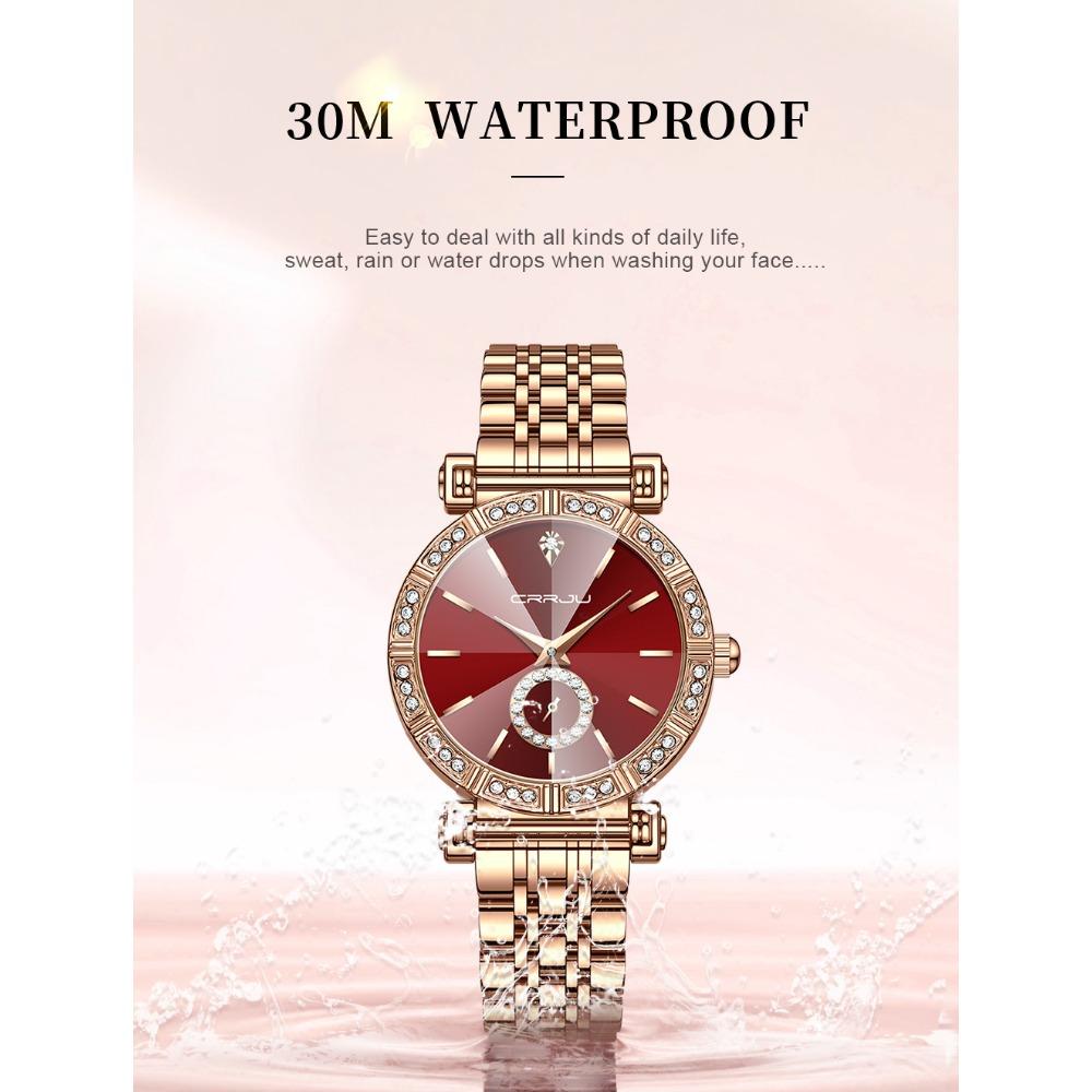 CRRJU Brand Luxury Fashion Original Ladies Watch Waterproof Ladies Watch Stainless Steel Diamond Watch Gift
