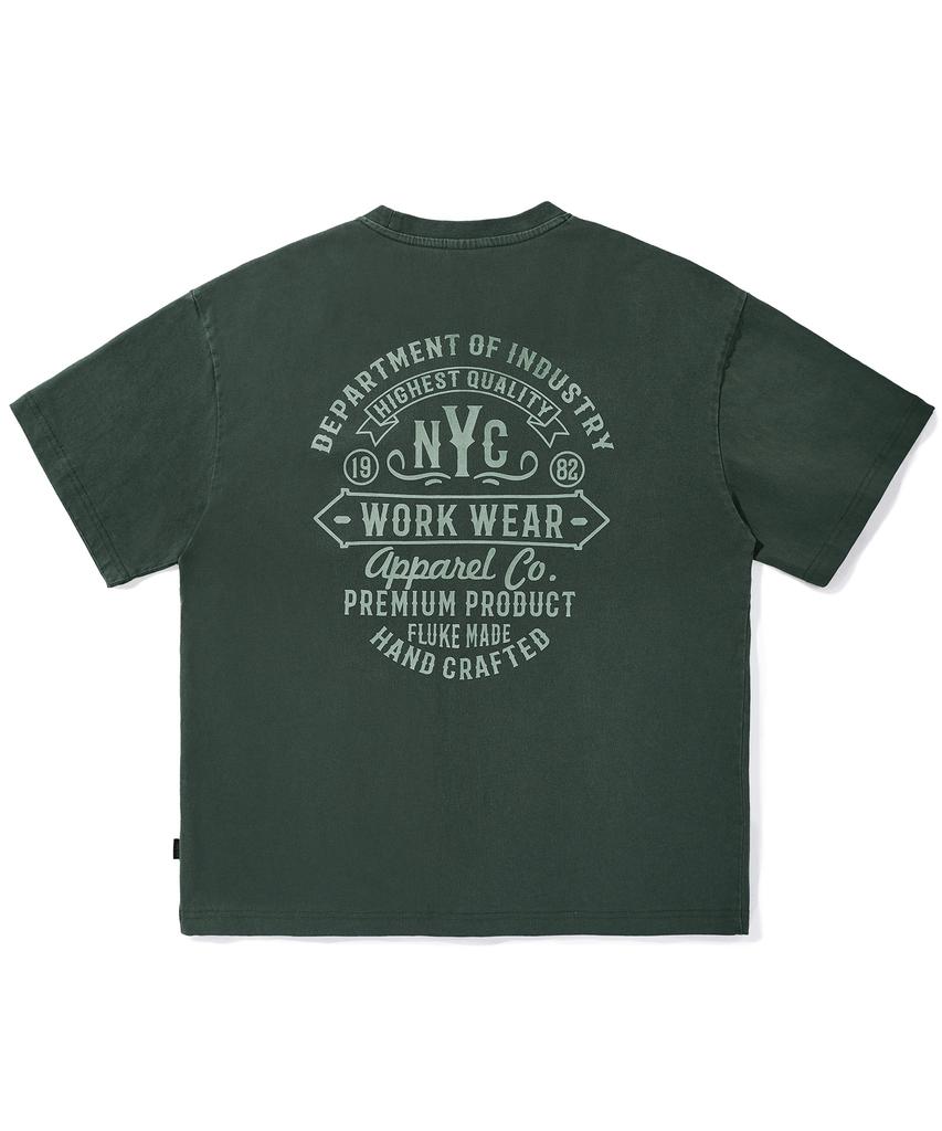 Peullukeu Rivet Pocket Pigment Workwear Short Sleeve T-Shirt Blue Green Fst739