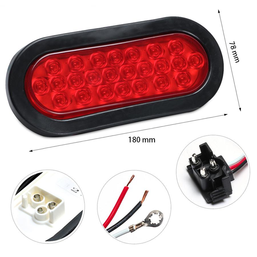 Universal 2X Oval Brake Stop Tail Fog Drl Turn Sealed Marker Lights Flush Mount 6" Inch 24 Led Truck Trailer Boat Utility Red Lens Waterproof 12V