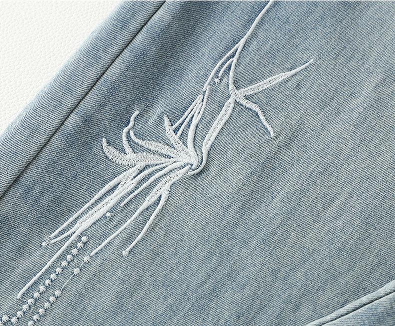 2024 Women's Light Embroidered High-Waisted Slimming Straight-Leg Jeans - Summer Thin Style