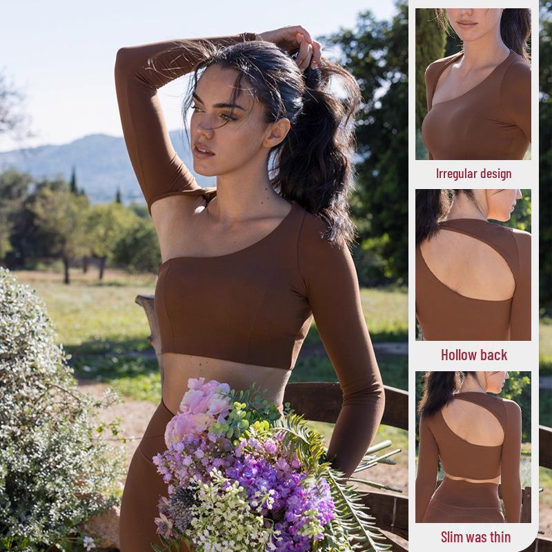 European & American Sexy Irregular Hollow Back Long-Sleeve Yoga Top