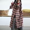Johnature Women Plaid Dress V-Neck Long Sleeve Vintage Button Clothes Summer Chinese Style Loose Casual Dresses