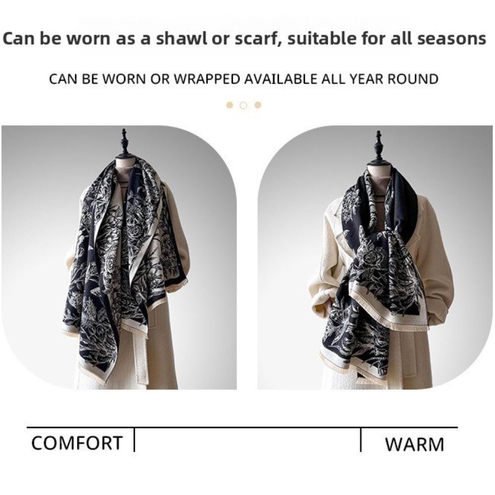 Tassel Design Imitation Cashmere Scarf Floral Jacquard Pashmina Shawl  for Winter Season