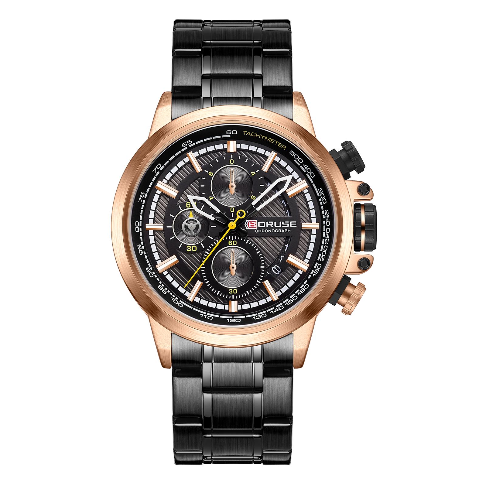 

BORUSE Мужские часы Кварцевые мужские часы Модные деловые часы Роскошные светящиеся в темноте мужские часы Аналоговые мужские часы с календарем золотистый/чёрный