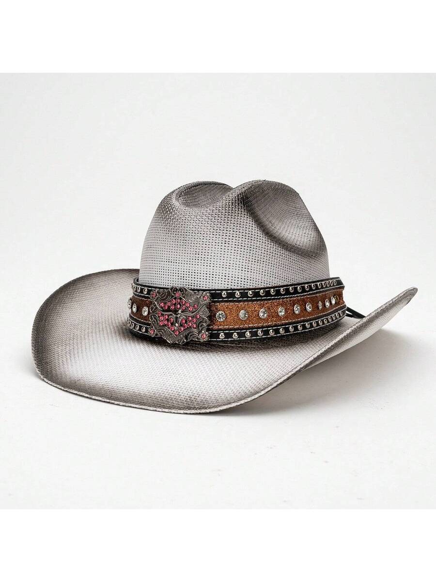 My Extreme Outdoor Activities Women's Black Straw Western Cowgirl Hat With Decorative Belt Wide Brim Breathable Sun Hat Cm