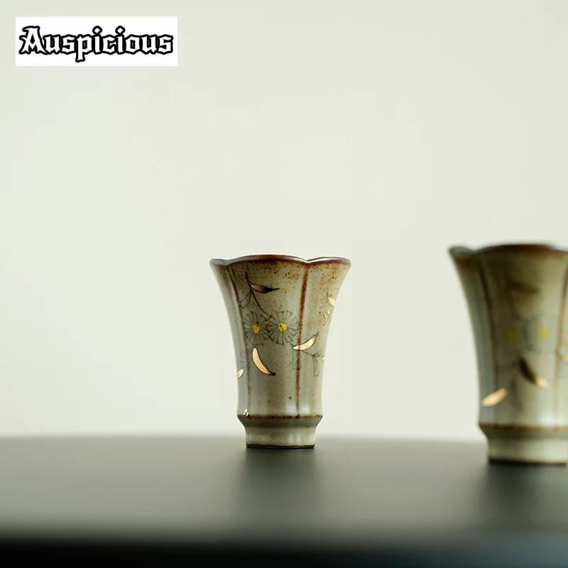 35ml Hand-painted Small Daisy Teacup Outline in Gold Jug Master Cups Teabowl Fragrance Cup Kung Fu Tea Household Tea Items Craft