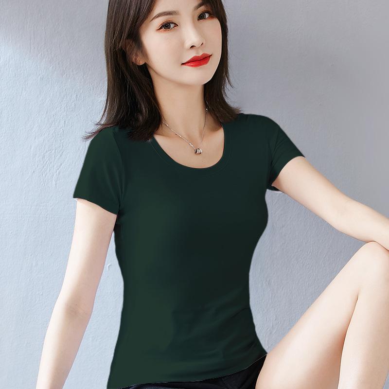 Women's Slim Fit White Cotton Short Sleeve T-Shirt - Round Neck, Summer/Spring Style