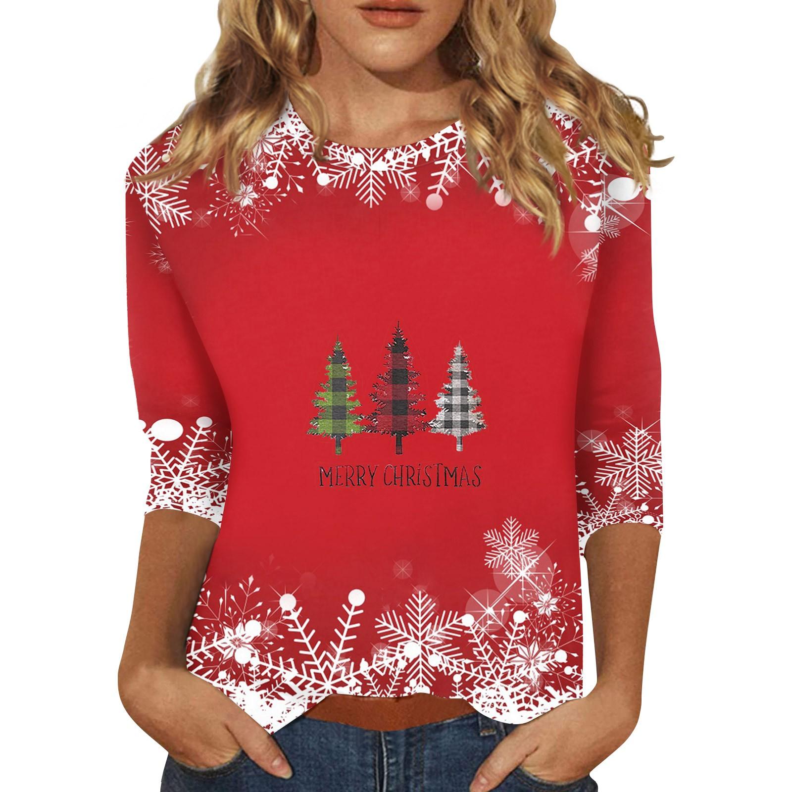 

Рубашки с рукавом 3/4 для женщин, футболки с принтом, блузки, повседневные, больших размеров, базовые топы, пуловеры L красный