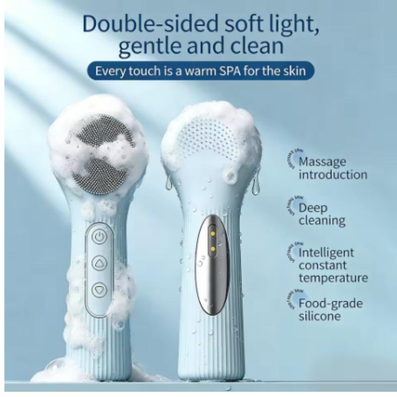 Double-Sided Eletrical Facial Cleansing Men Women Facial Cleansing Brush Heating Silicone Face Wash Brush Manual Clean Skin Care