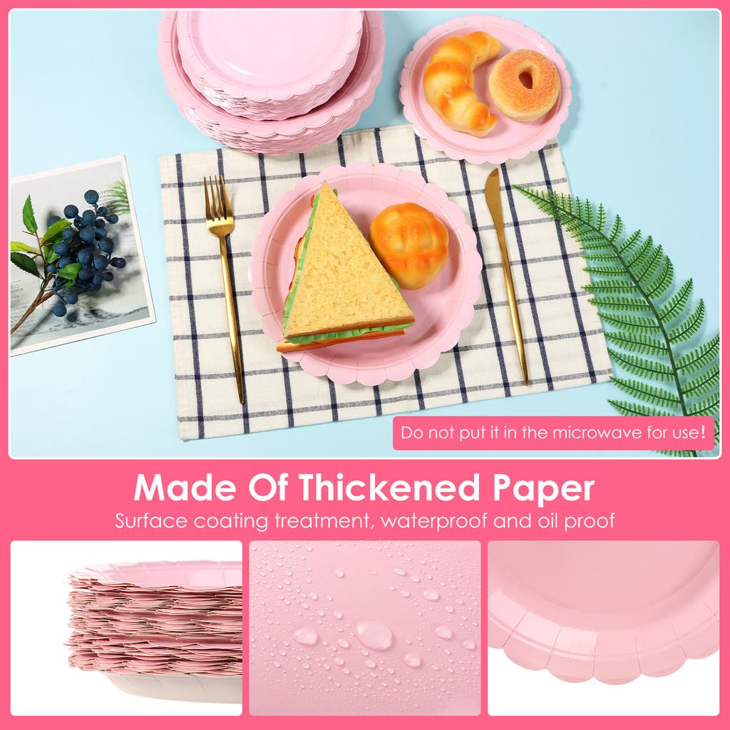 100Pcs Thickened Scalloped Paper Plate Set 7/8.8'' Decorative Scalloped Dinner Plate Disposable Dessert Plate for Wedding Party