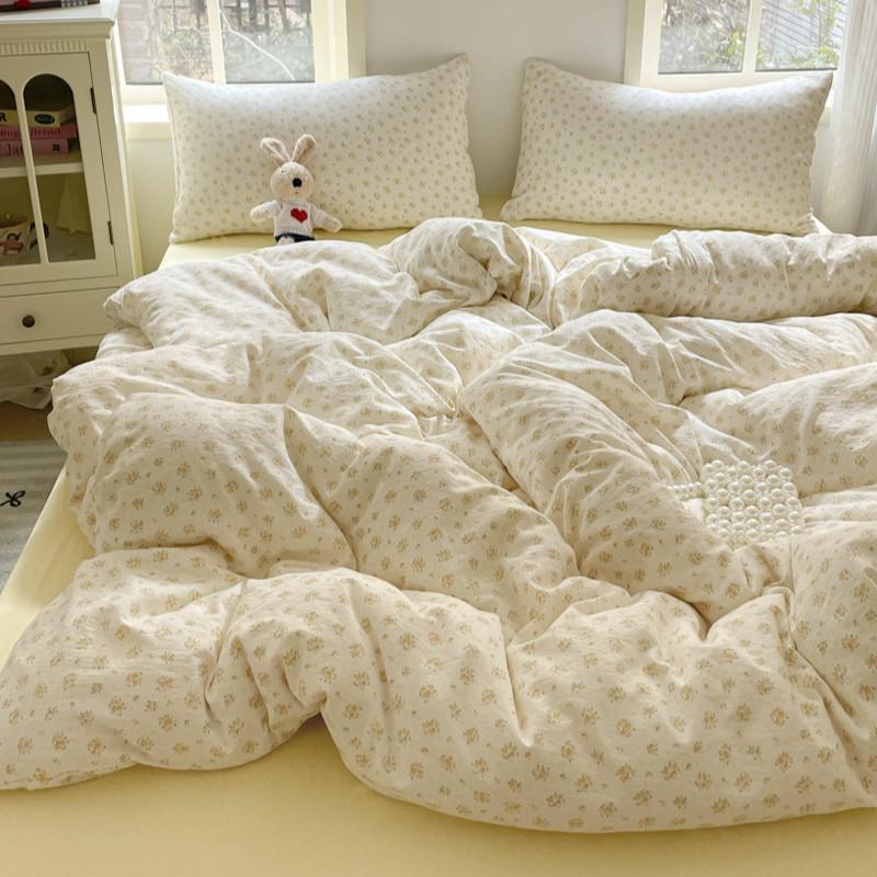 G5Z25 Jacquard Four-Piece Nude-Sleep Bedding Set with Cloud-Feel Double-Layer Gauze for Girls, Includes Duvet Cover and Fitted Sheet