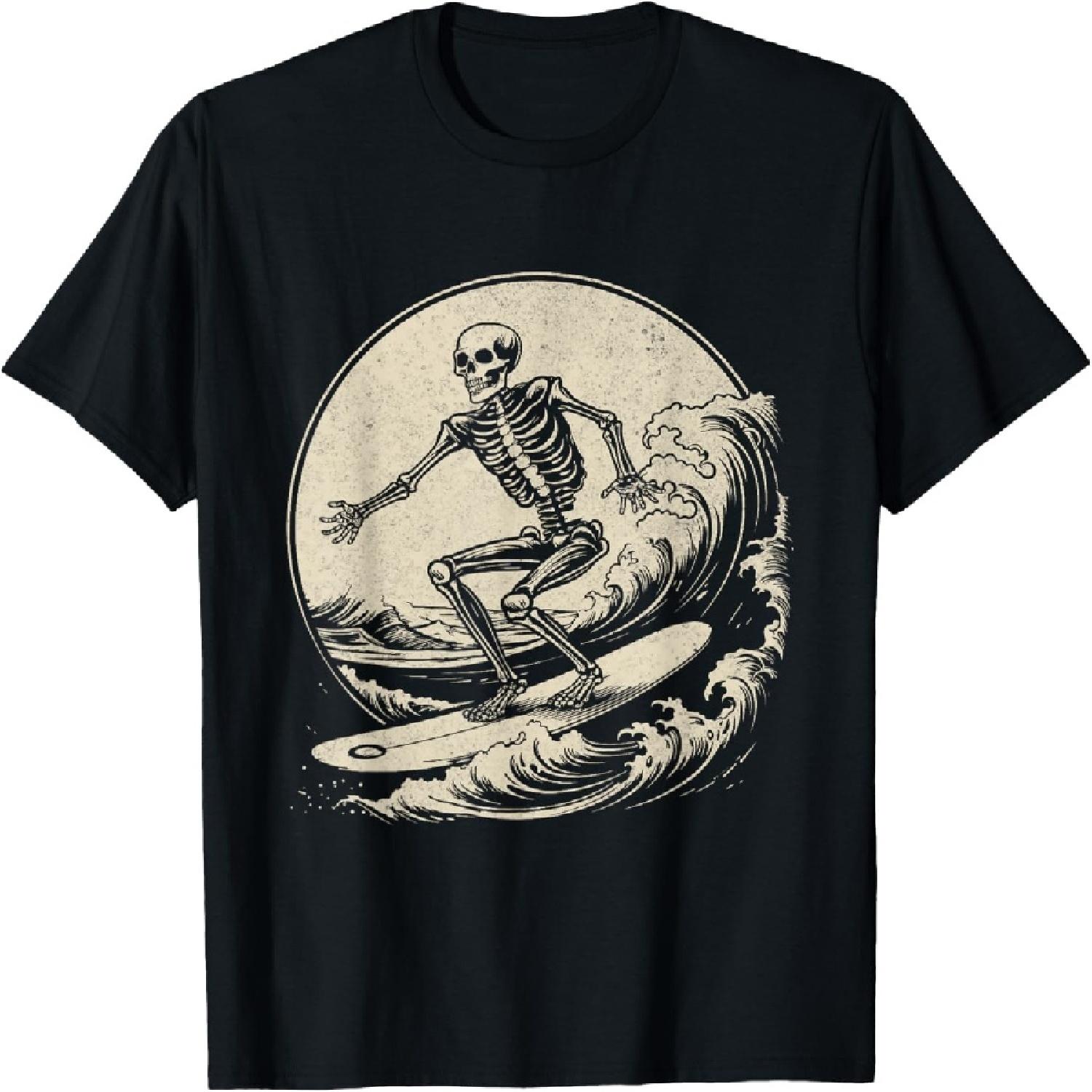 Skeleton Surfer Vintage Big Wave Surfing Funny Halloween T-Shirt XXXXXL разноцветный