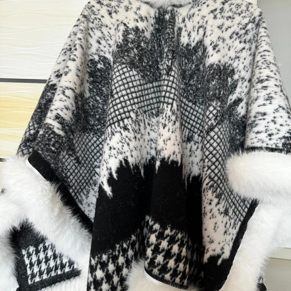 Custom Made Women Loose Faux Fur Ball Winter Warm Cardigan Shawl Cape Oversize Lining Velvet Cloak Overcoat Poncho Overcoat
